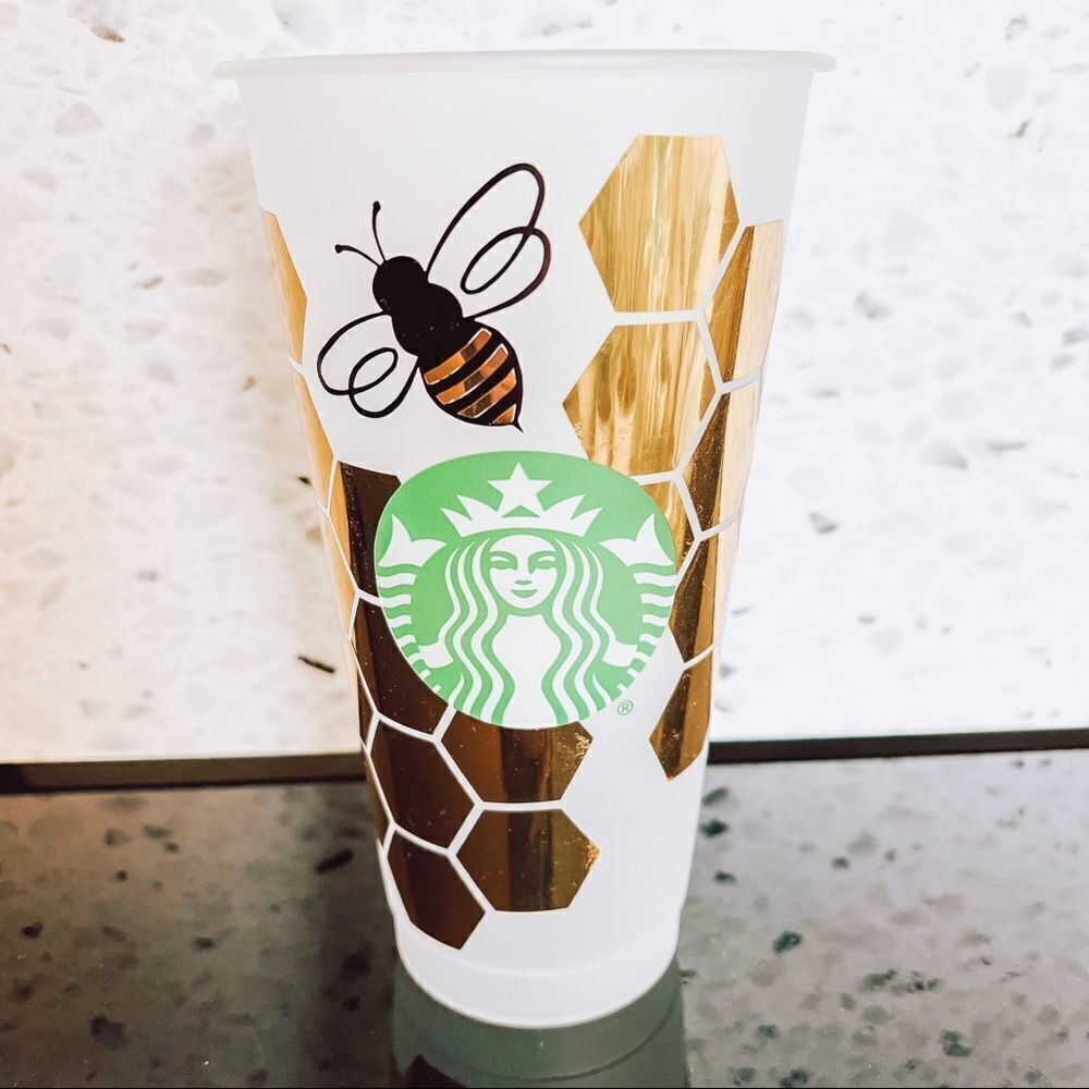STARBUCKS REUSABLE Cold  Metallic Honeybee Honeycomb 24 Fl Oz Tumbler Cup
